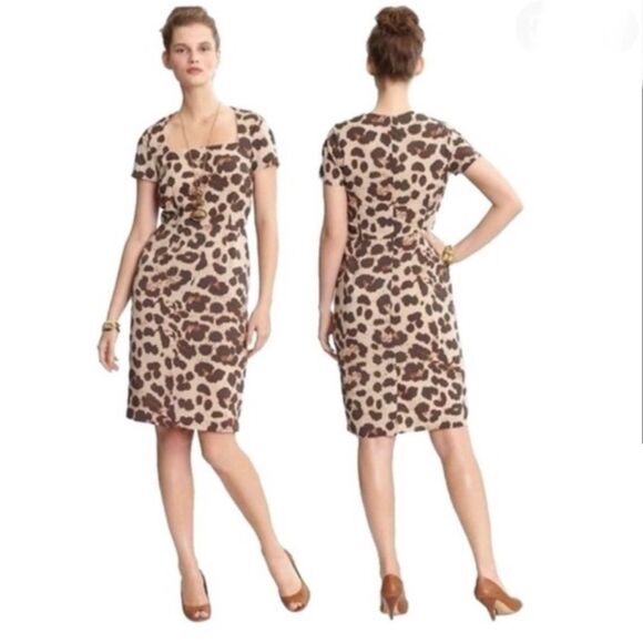 Banana Republic Leopard Print Dress Size 8 - Picture 1 of 15